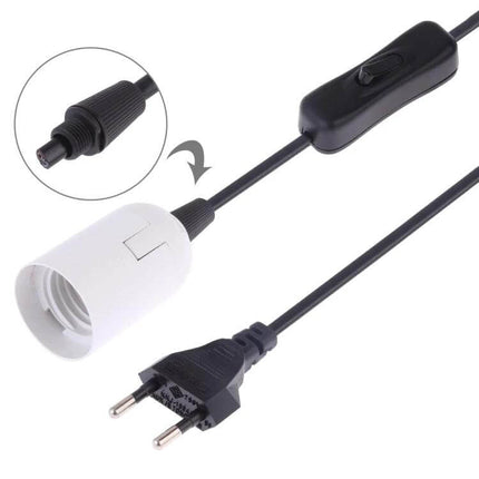 E27 Lamp Holder With On Off Switch For Home Lighting 1.5m Cable - white E27 holder with inline switch and 1.5m black cable, plug and connector