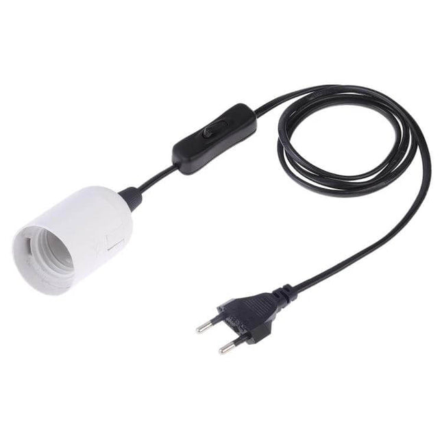 E27 Lamp Holder With On Off Switch For Home Lighting 1.5m Cable - white E27 socket with inline switch and 1.5m black cable for task and ambient lighting