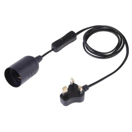 E27 Lamp Holder With On Off Switch For Home Lighting 1.5m Cable - black pendant holder with inline switch and UK plug