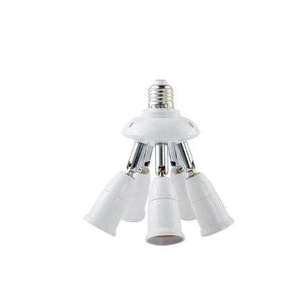 E27 Splitter Adapter 5 In 1 For Lamp Bulb Holder Socket - white 5-socket E27 splitter with 360° rotatable heads, 60W per socket, flame-retardant housing