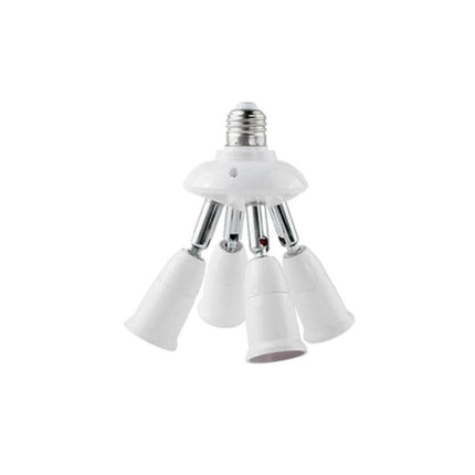 E27 Splitter Adapter 5 In 1 For Lamp Bulb Holder Socket white 5-socket E27 splitter with 360° rotating heads, flame-retardant housing, 60W per socket