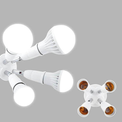 E27 Splitter Adapter 5 In 1 For Lamp Bulb Holder Socket - white 5-in-1 E27 splitter with adjustable 360° rotating sockets, flame-retardant housing