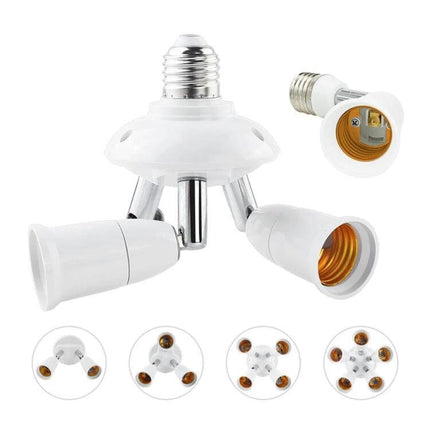 E27 Splitter Adapter 5 In 1 For Lamp Bulb Holder Socket - white 5-in-1 E27 splitter with 360° rotating, 180° bendable independent sockets, up to 60W each
