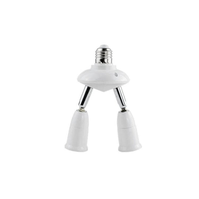 E27 Splitter Adapter 5 In 1 For Lamp Bulb Holder Socket - white dual-arm E27 splitter with 360° rotatable sockets