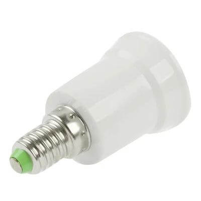 E27 To E14 Light Bulb Adapter For Smaller Bulbs In Home Use – white E27-to-E14 adapter with copper contacts and fireproof PBT housing, compact 65×38×38mm