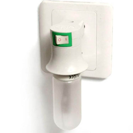 E27 To EU Plug Lamp Socket With Power Switch For Home Use - white plug-in E27 socket with built-in on/off switch mounted in EU outlet