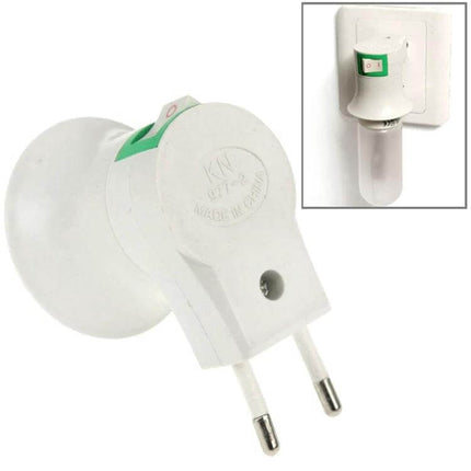 E27 To EU Plug Lamp Socket With Power Switch For Home Use — white plug-in E27 adapter with built-in on/off switch