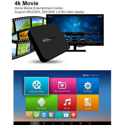 Compact Android TV Box for Streaming HD Movies and Shows - compact MXQ 4K unit with TV and streaming app interface