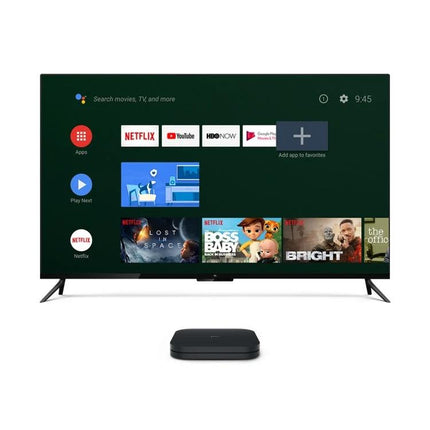 Xiaomi 4K HDR Google TV Streaming Media Player connected to TV showing streaming apps and 4K HDR content