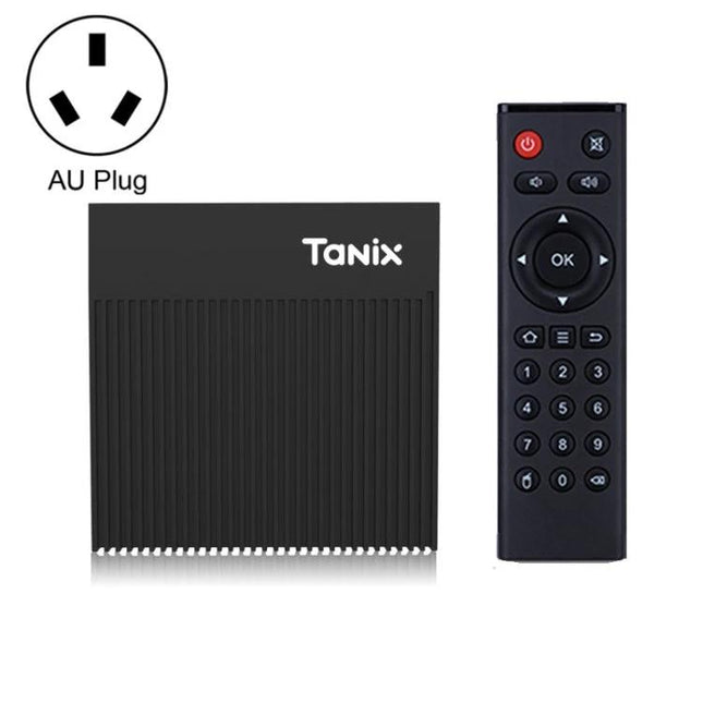 Tanix X4 Android 11 Smart TV Box for Media Streaming with AU plug and remote control, compact black streaming device