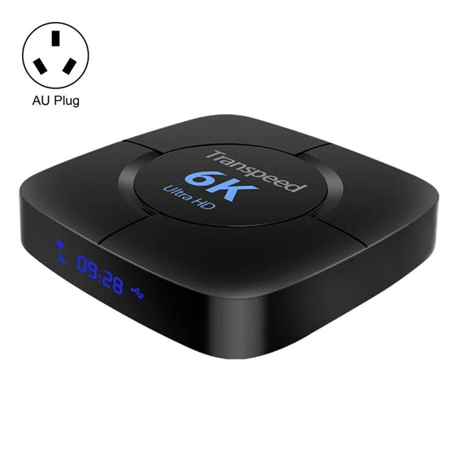 Android 10.0 UHD Smart TV Box for Streaming Media and Apps - black 6K Transpeed streaming media player for upgrading older TVs (AU plug)