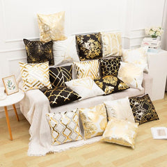 Luxurious Gold Embossed Velvet Cushion Cover for Chic Home Decor - 45x45cm