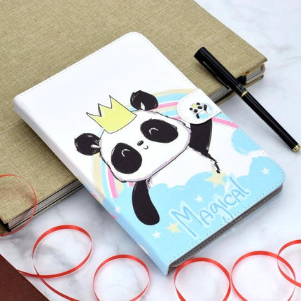 PU Leather Flip Case with Holder for 7-8 Inch Tablets featuring a cute crowned panda design and built-in stand for hands-free viewing