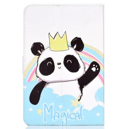 PU Leather Flip Case with Holder for 7-8 Inch Tablets featuring cute panda with crown, rainbow and "Magical" design, protective stand for hands-free viewing