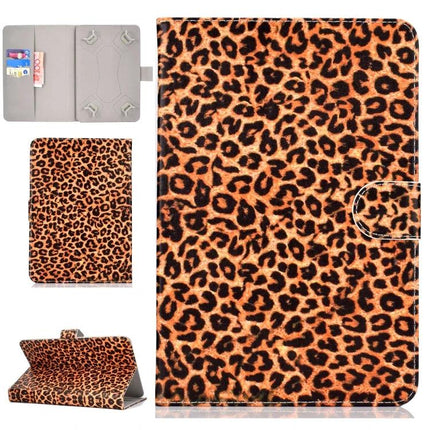 PU Leather Flip Case with Holder for 7-8 Inch Tablets leopard print folio cover with card slots and stand