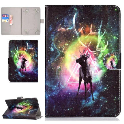 PU Leather Flip Case with Holder for 7-8 Inch Tablets featuring colorful galaxy stag design and built-in stand
