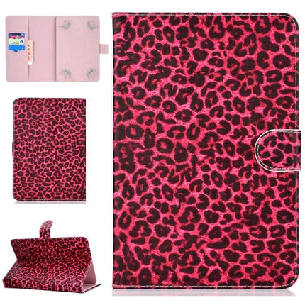 PU Leather Flip Case with Holder for 7-8 Inch Tablets - Pink Leopard Print folio with card slots and stand