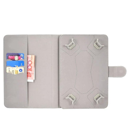 PU Leather Flip Case with Holder for 10-Inch Tablets showing open interior, card slots and corner tablet clips