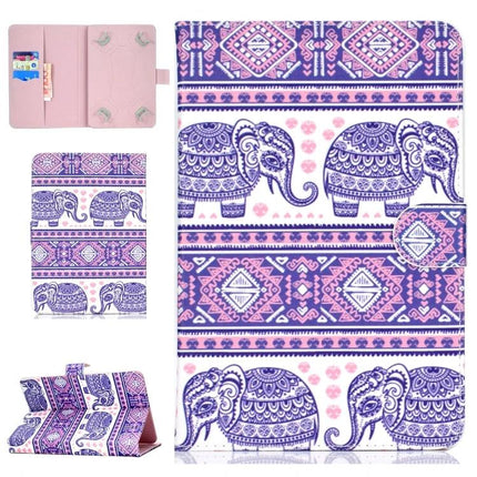 PU Leather Flip Case with Holder for 10-Inch Tablets featuring pink purple elephant pattern and card slots