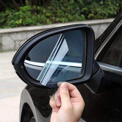 Waterproof Anti-Fog Protective Film for Chevrolet Rearview Mirrors applied to side mirror showing clear, anti-glare PET nano coating