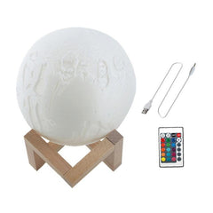 Customizable 16-Color 3D Printed Moon Lamp with USB Charge, LED Night Light, Remote Control, and Elegant Wooden Base