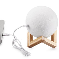 Customizable 16-Color 3D Printed Moon Lamp with USB Charge, LED Night Light, Remote Control, and Elegant Wooden Base