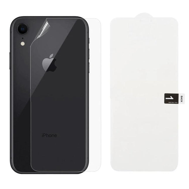 Soft Hydrogel Film Full Cover Back Protector For Smartphones clear flexible full-back film on black iPhone protects against scratches and minor drops