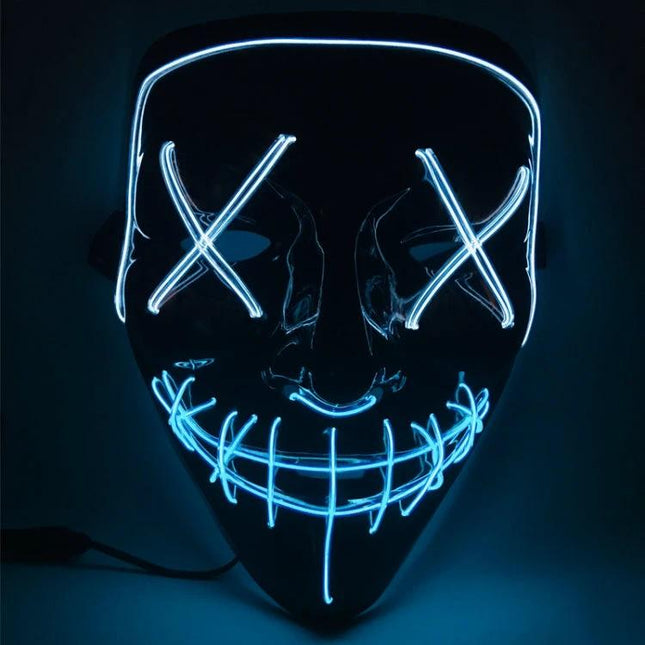 LED Face Mask For Halloween Parties Lightweight Comfort - blue EL wire glowing skull-style breathable party mask