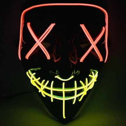 LED Face Mask For Halloween Parties Lightweight Comfort - glowing neon X-eye and stitched smile mask, flexible electroluminescent sheet for breathable night parties