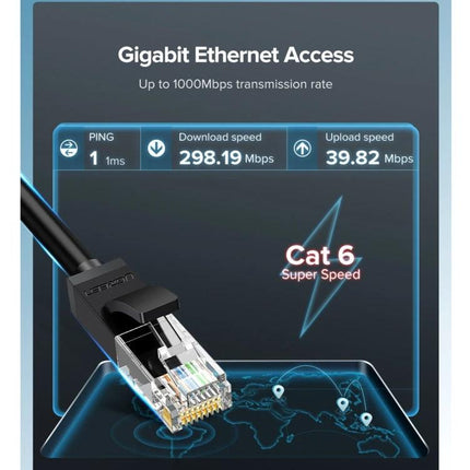 UGREEN Cat6 Gigabit Ethernet Cable for Home Networking showing RJ45 connector and 1000Mbps speed test graphics