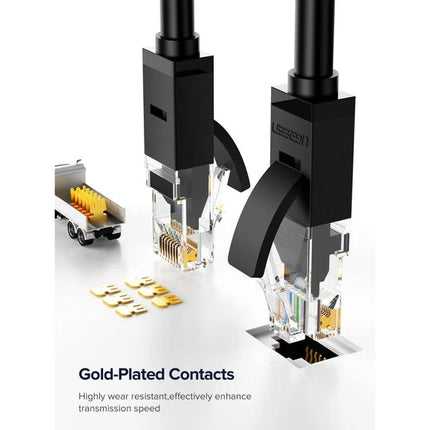 UGREEN Cat6 Gigabit Ethernet Cable for Home Networking - black cable with gold-plated RJ45 contacts reducing interference for gaming and streaming