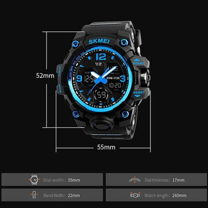 SKMEI Men's Waterproof Outdoor Sports Watch with Large Dial - black blue 55mm large dial digital-analog rugged design, 50m waterproof, stopwatch