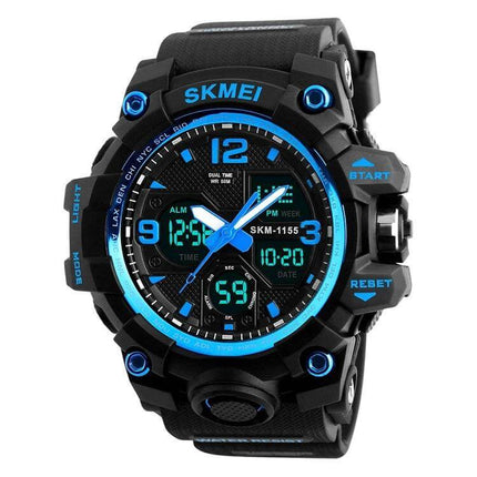 SKMEI Men's Waterproof Outdoor Sports Watch with Large Dial — black and blue 55mm rugged digital-analog sports watch