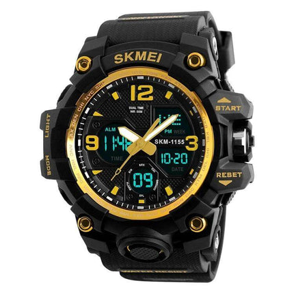SKMEI Men's Waterproof Outdoor Sports Watch with Large Dial black and gold rugged 55mm dial digital-analog sports watch