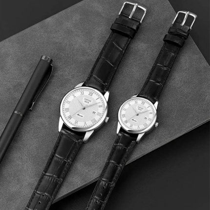 SKMEI Waterproof Quartz Wrist Watch with Leather Strap - classic silver dial, black leather strap, water-resistant everyday timepiece