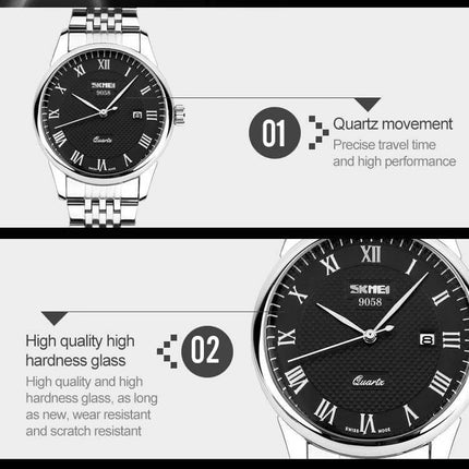 SKMEI Waterproof Steel Quartz Wrist Watch for Everyday Outdoor Use - stainless steel quartz watch with date, 30m water resistance, high-hardness glass