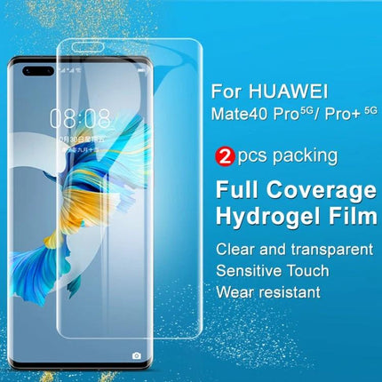 IMAK Hydrogel Film Full Coverage Screen Protector shown on Huawei Mate40 Pro with edge-to-edge clear film