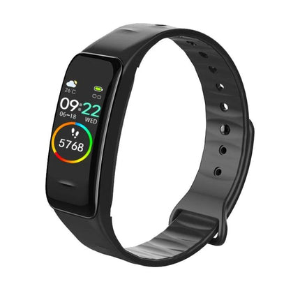 Smart Watch for Daily Health Monitoring and Activity Tracking black fitness tracker showing time, step count, heart rate and notification icons