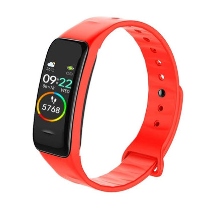 Smart Watch for Daily Health Monitoring and Activity Tracking red fitness band showing step count heart rate and notifications