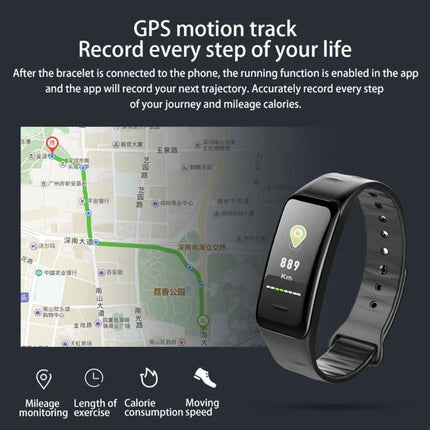 Smart Watch for Daily Health Monitoring and Activity Tracking showing GPS route, step count, heart rate and call alerts on black fitness band