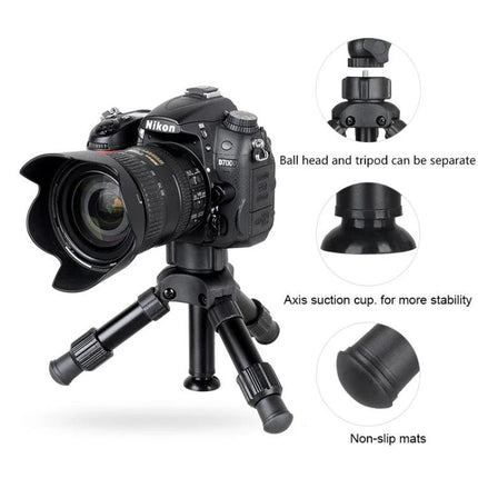 BEXIN Small Lightweight Tabletop Tripod for Cameras and Phones supporting DSLR with ball head, axis suction cup and non-slip mats for stable travel shots