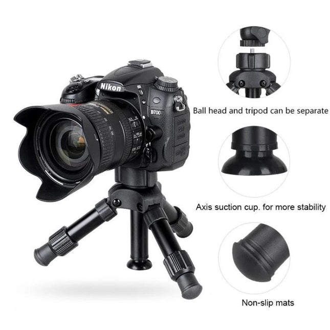 BEXIN Small Lightweight Tabletop Tripod for Cameras and Phones supporting DSLR with ball head, axis suction cup and non-slip mats for stable travel shots