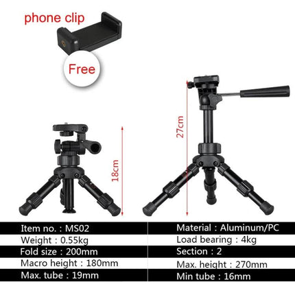 BEXIN Small Lightweight Tabletop Tripod for Cameras and Phones compact aluminum tabletop tripod with phone clip, 18–27cm height, portable for travel and vlogging