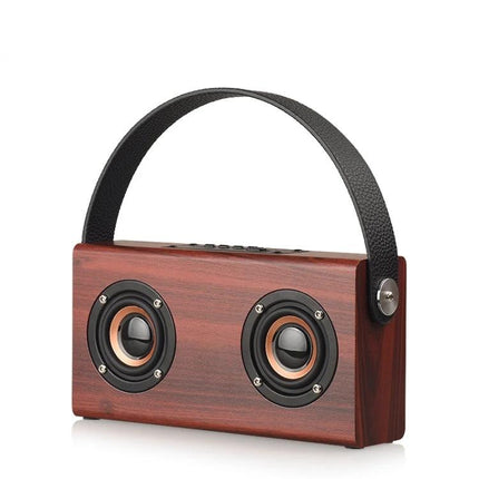 Daily Companion Wooden Bluetooth Speaker For Home And Travel compact wooden portable speaker with leather handle, dual drivers, AUX