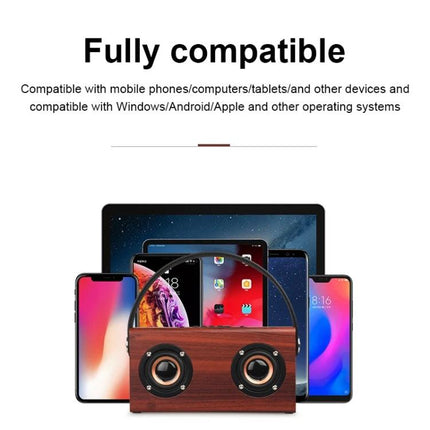 Daily Companion Wooden Bluetooth Speaker For Home And Travel wooden speaker with phones tablets showing full compatibility