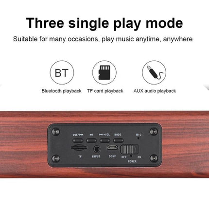Daily Companion Wooden Bluetooth Speaker For Home And Travel showing BT TF card and AUX playback modes and control panel