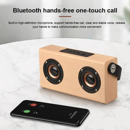 Daily Companion Wooden Bluetooth Speaker For Home And Travel shown on table with smartphone calling and hands-free call text