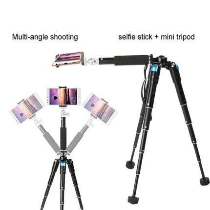 BEXIN Compact Mini Tripod for Digital Cameras and Smartphones shown as a portable aluminum selfie stick + mini tripod with multi-angle phone mount