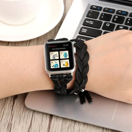 Hand-Woven Leather Apple Watch Band Multiple Sizes 38-49mm