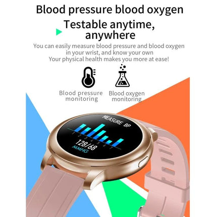 Smart Watch for Daily Health Tracking and Activity Monitoring — rose gold watch showing blood pressure and blood oxygen monitoring on display